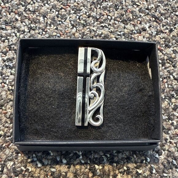 Sterling Silver And Black Enamel Tribal Celtic Money Clip 925 Handmade - Picture 5 of 5